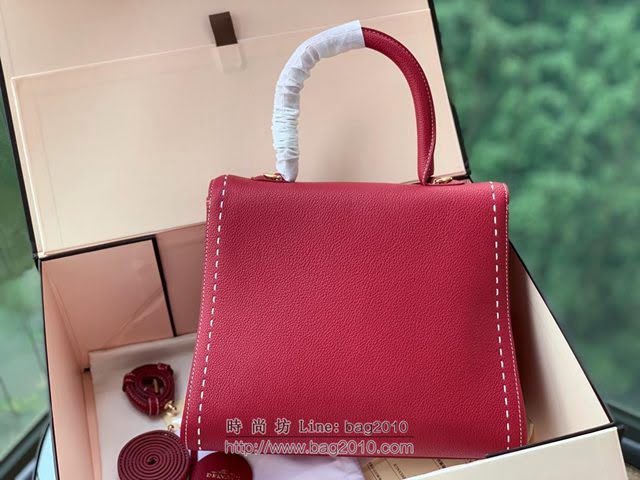 DELVAUX女包 德爾沃比利時單肩包 純手工蜜蠟縫線 德爾沃女手提包 女手拎包 DF0028手縫酒紅 Delvaux斜挎包  fcs1386